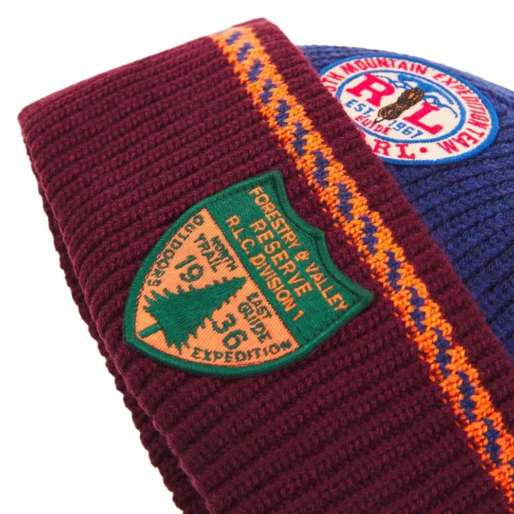 Polo Ralph Lauren Expedition Patch Beanie | Red Multi, OS, $88.00 MSRP, - Picture 3 of 12